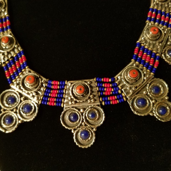 Lapis Coral turquoise sterling silver necklace - Picture 2 of 3